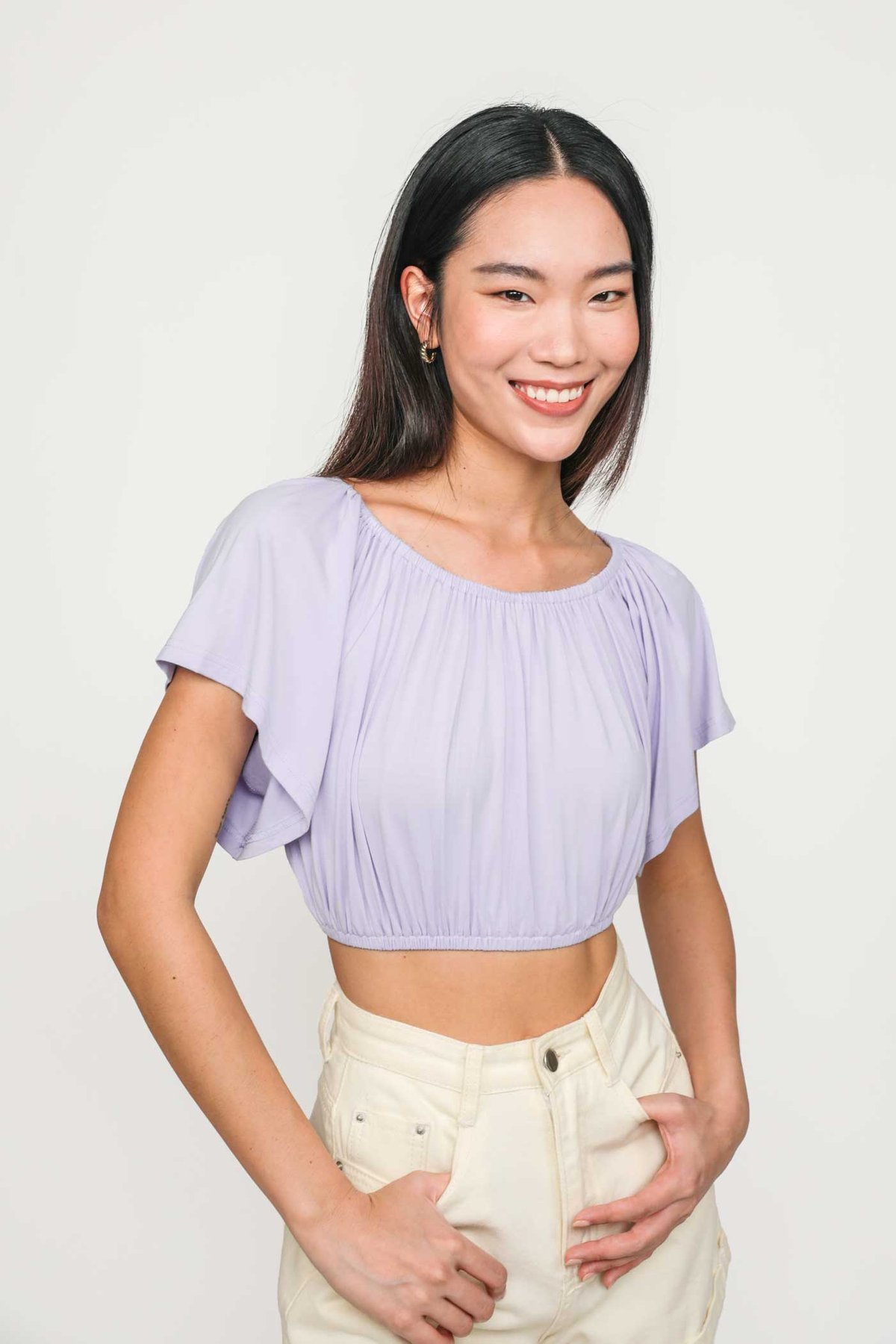 Carys Off Shoulder Jersey Top (Lilac)