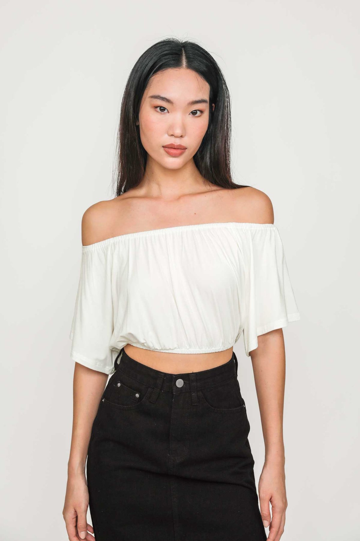 Carys Off Shoulder Jersey Top (Off White)