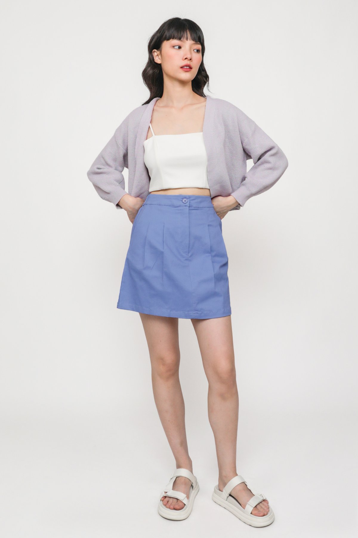Effie Pleat Front Mini Skirt (Cornflower Blue)