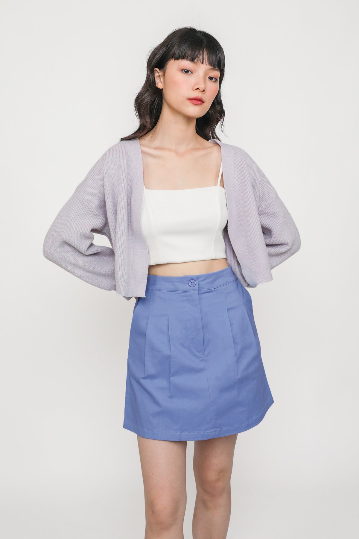 Effie Pleat Front Mini Skirt (Cornflower Blue)