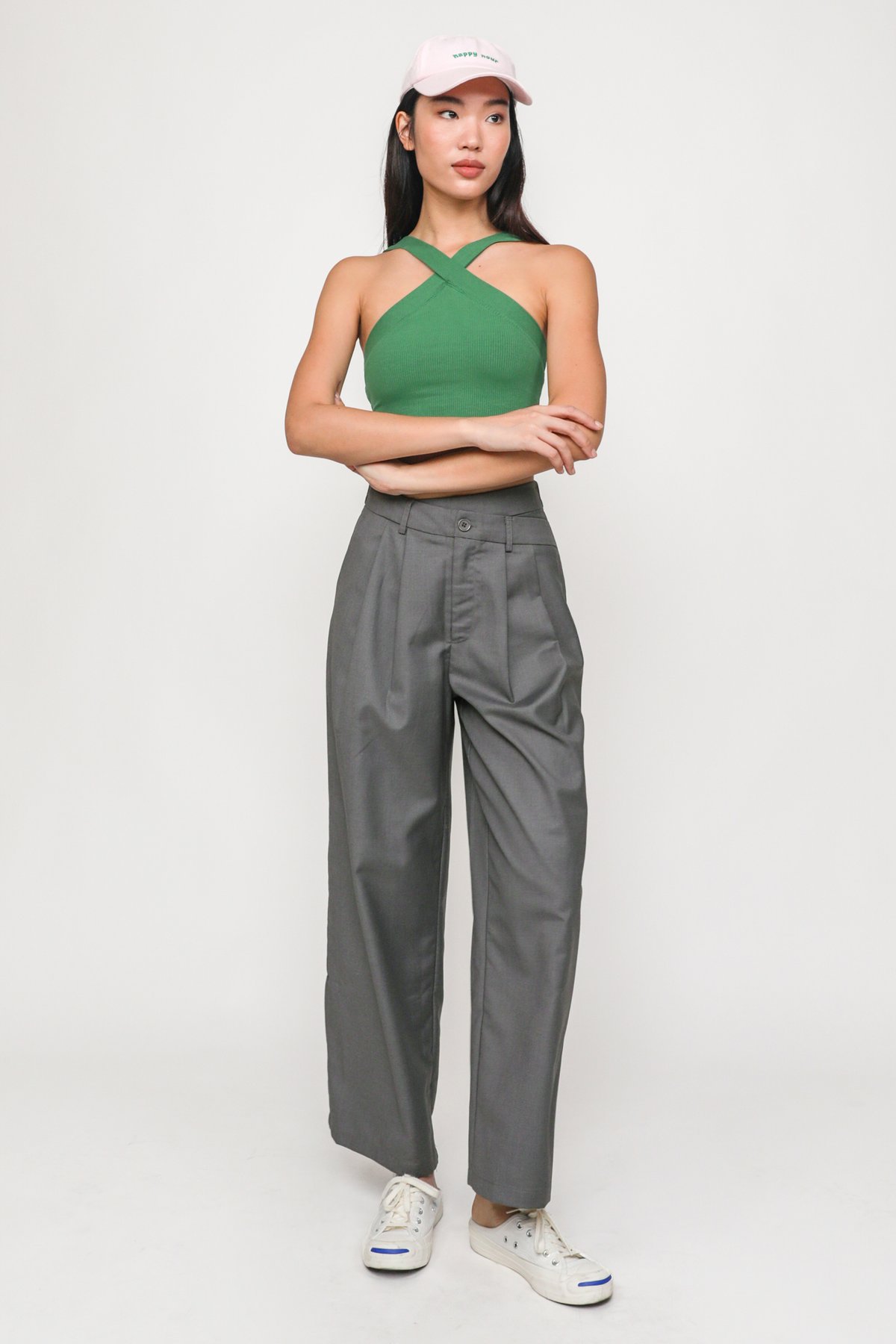 Etta Cross Front Ribbed Top (Pine Green)