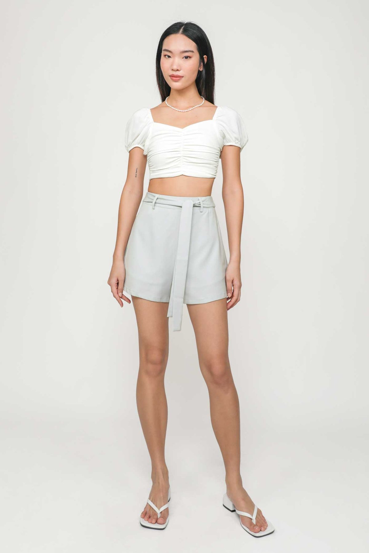 Indy Tie Front Shorts (Light Grey)
