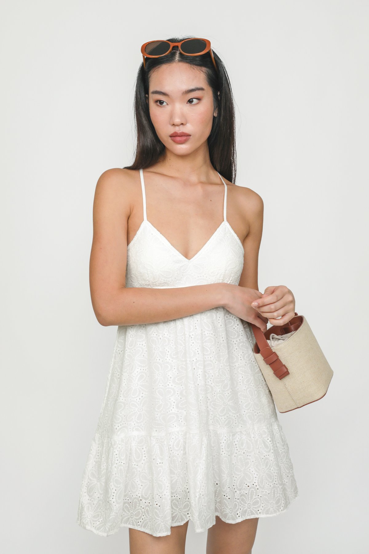 Kiara Padded Eyelet Dress (White)