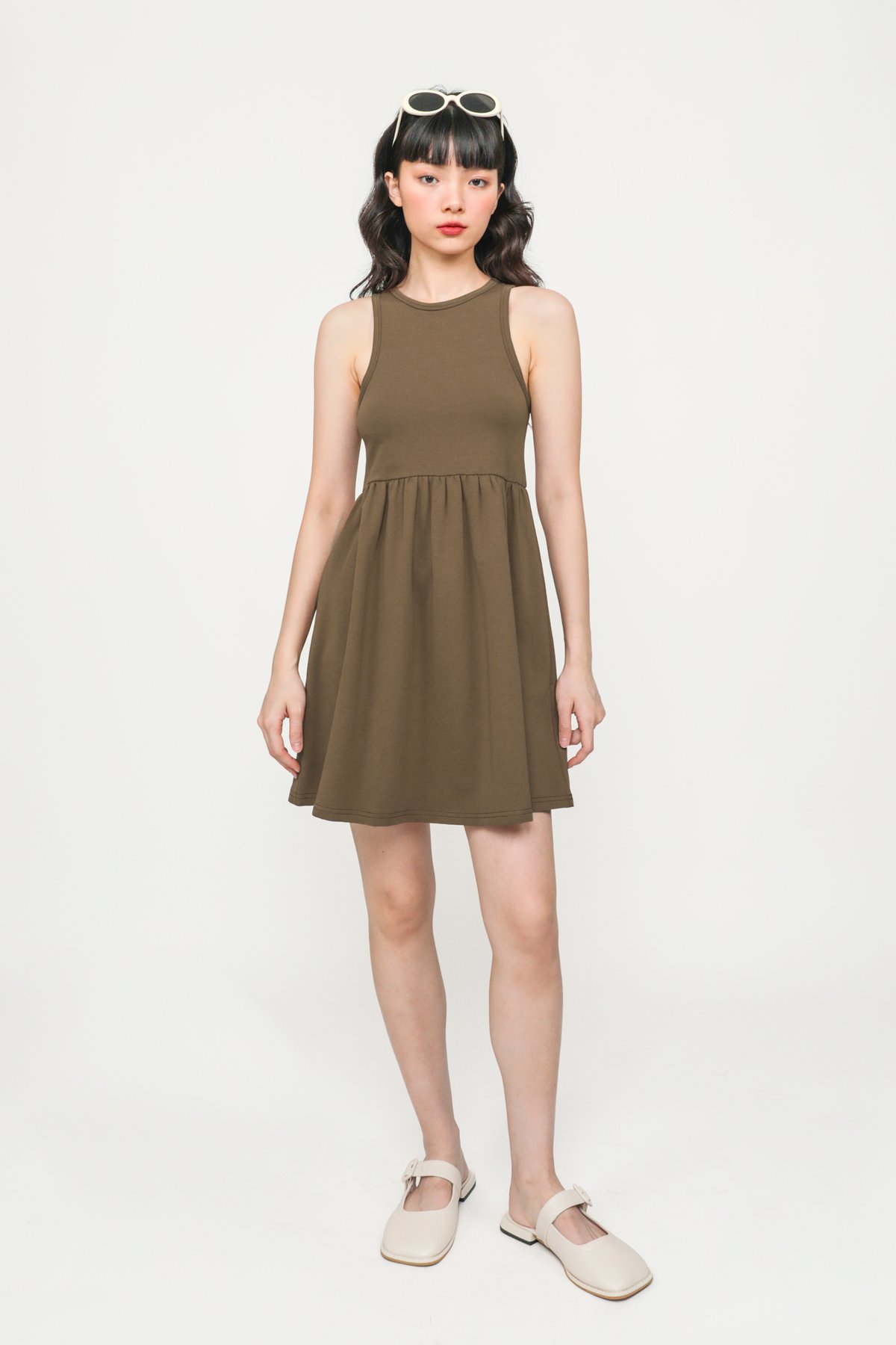Nell Racercut Mini Dress (Brown)