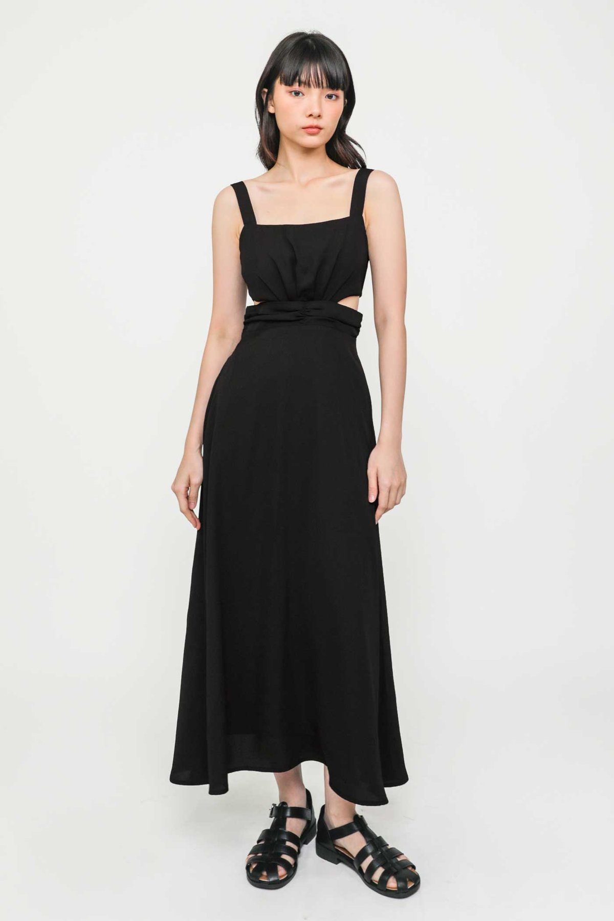 Noran Padded Cut Out Midi Dress (Black)
