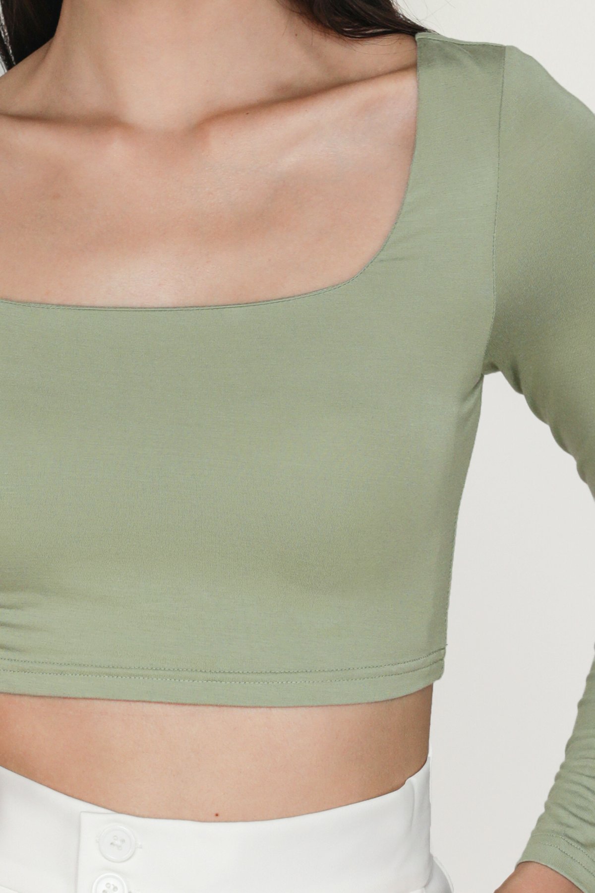 Avril Long Sleeve Padded Top (Sage)