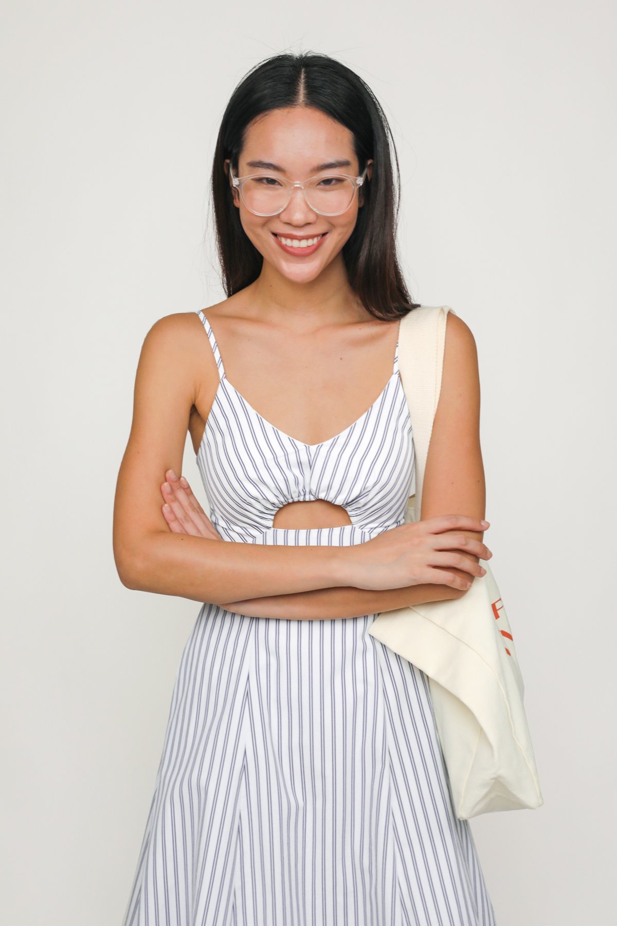 Celeste Padded Cutout Spag Dress (White Stripes)