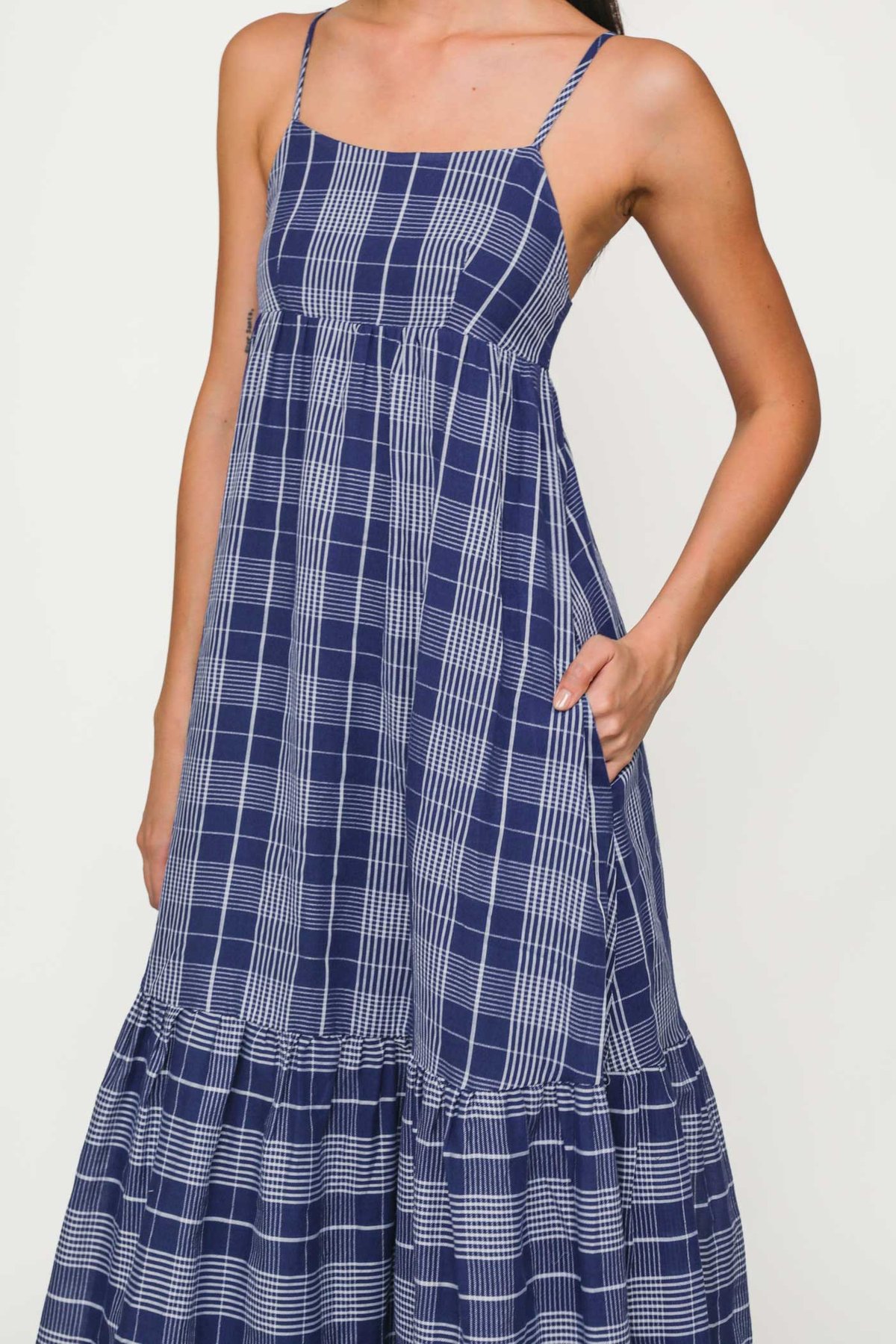 Eliza Flowy Maxi Dress (Navy Checkered)