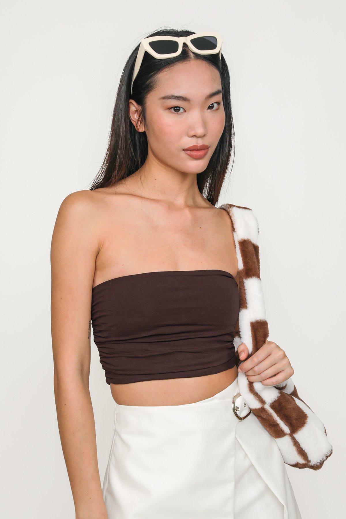 Ines Ruched Tube Padded Top (Chocolate)