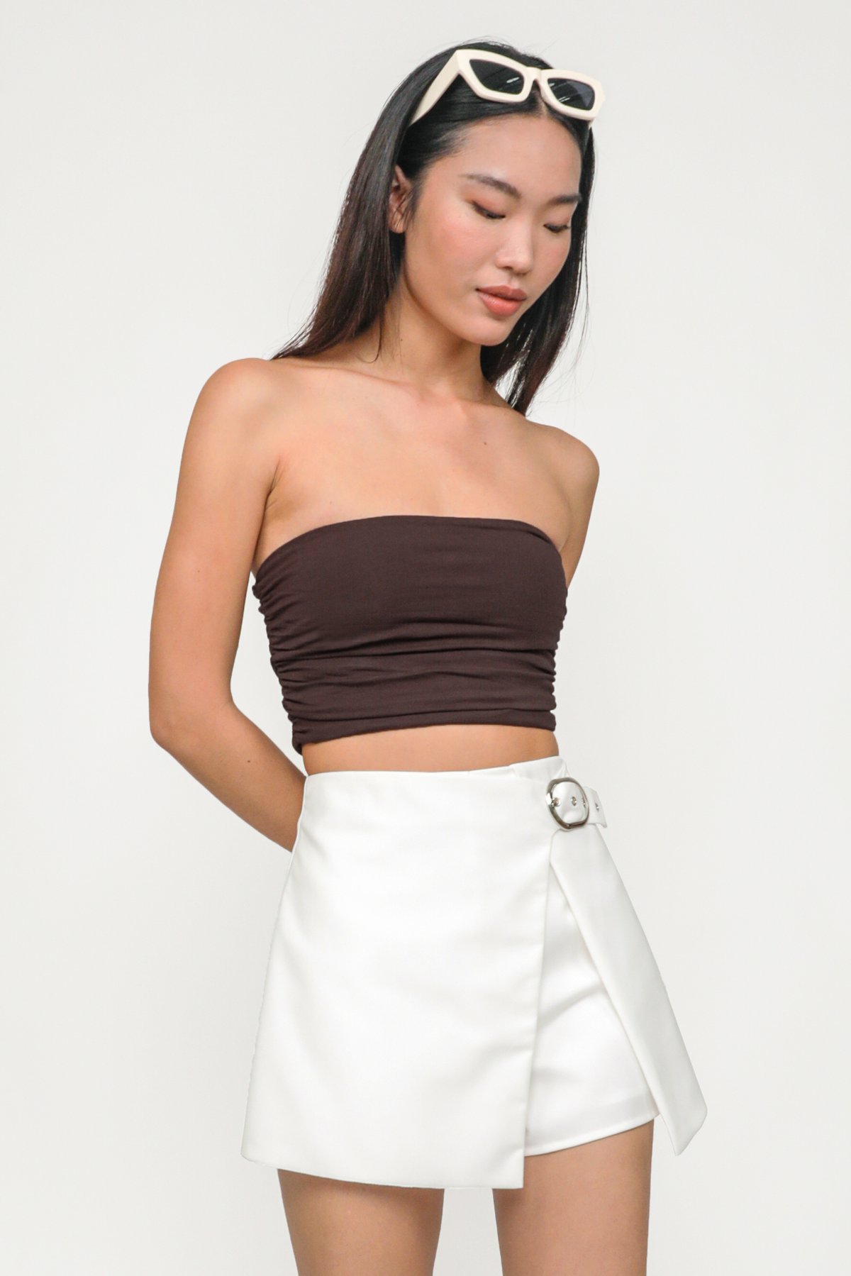 Ines Ruched Tube Padded Top (Chocolate)
