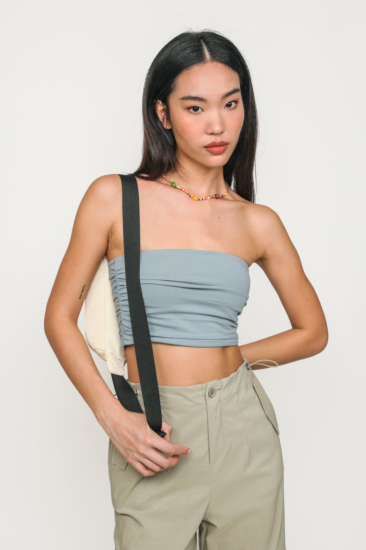 Ines Ruched Tube Padded Top (Dusty Blue)