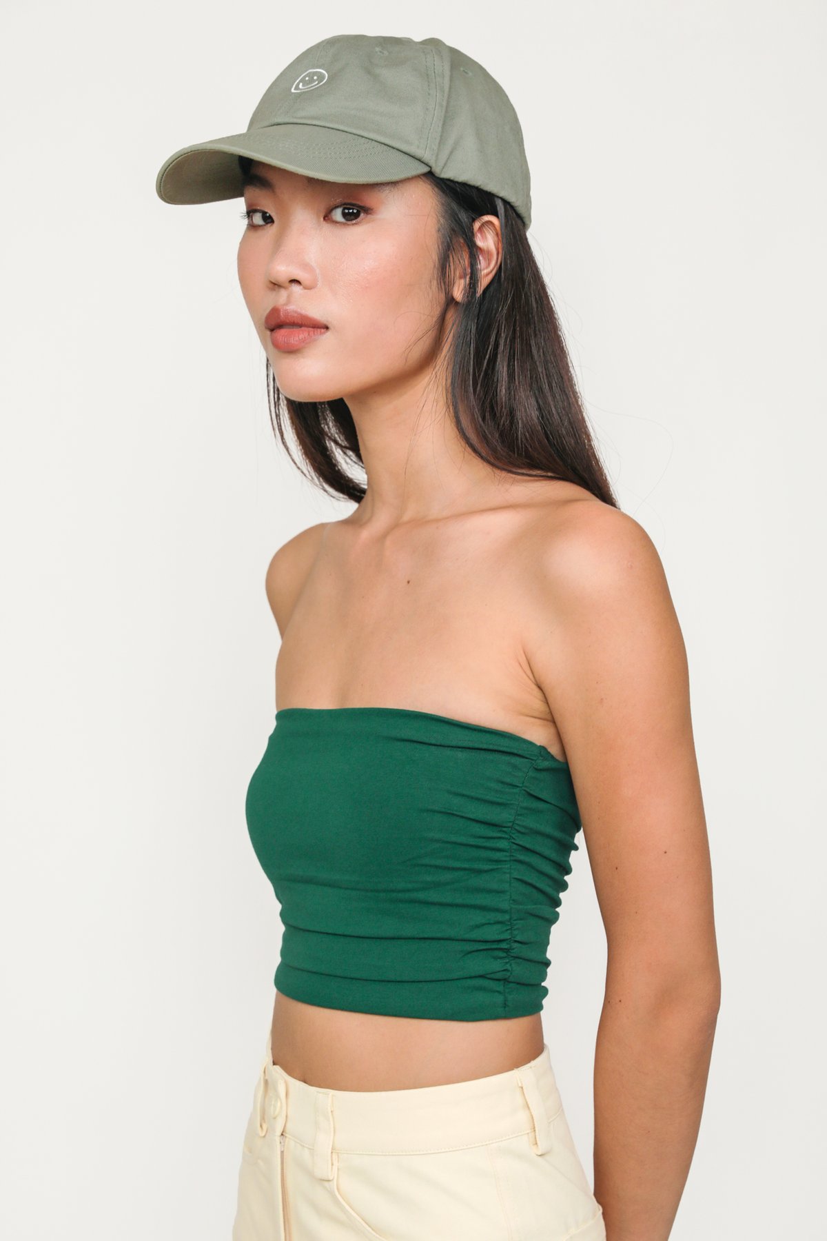 Ines Ruched Tube Padded Top (Forest)