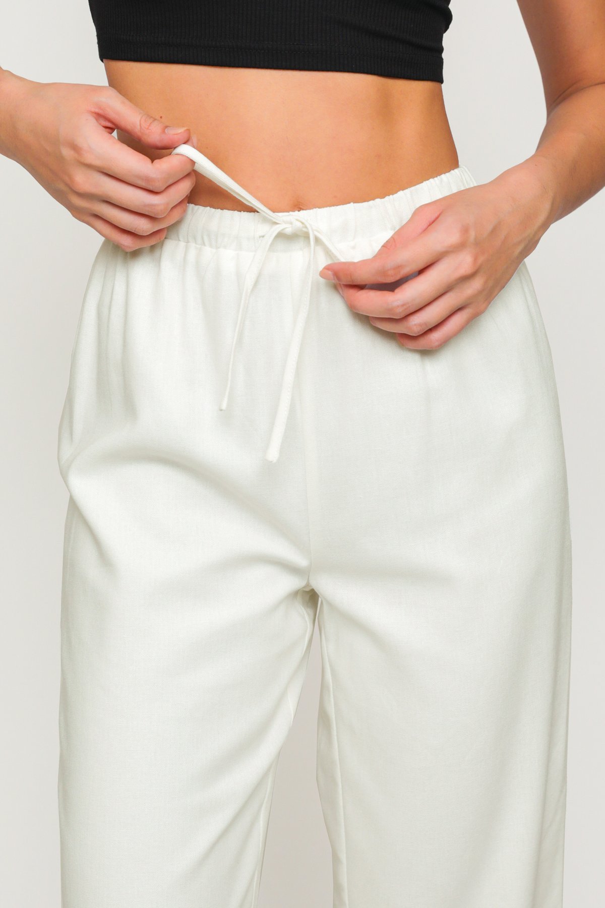 Kierra Drawstring Linen Pants (White)