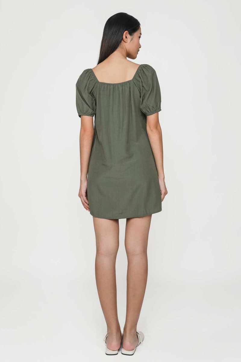 Leslie Balloon Sleeve Loose Fit Dress (Burnt Olive) | The Tinsel Rack