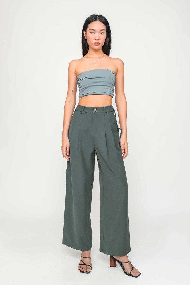 Zara Green Pleated Wide Leg Pants Size Small NWT New With Tags