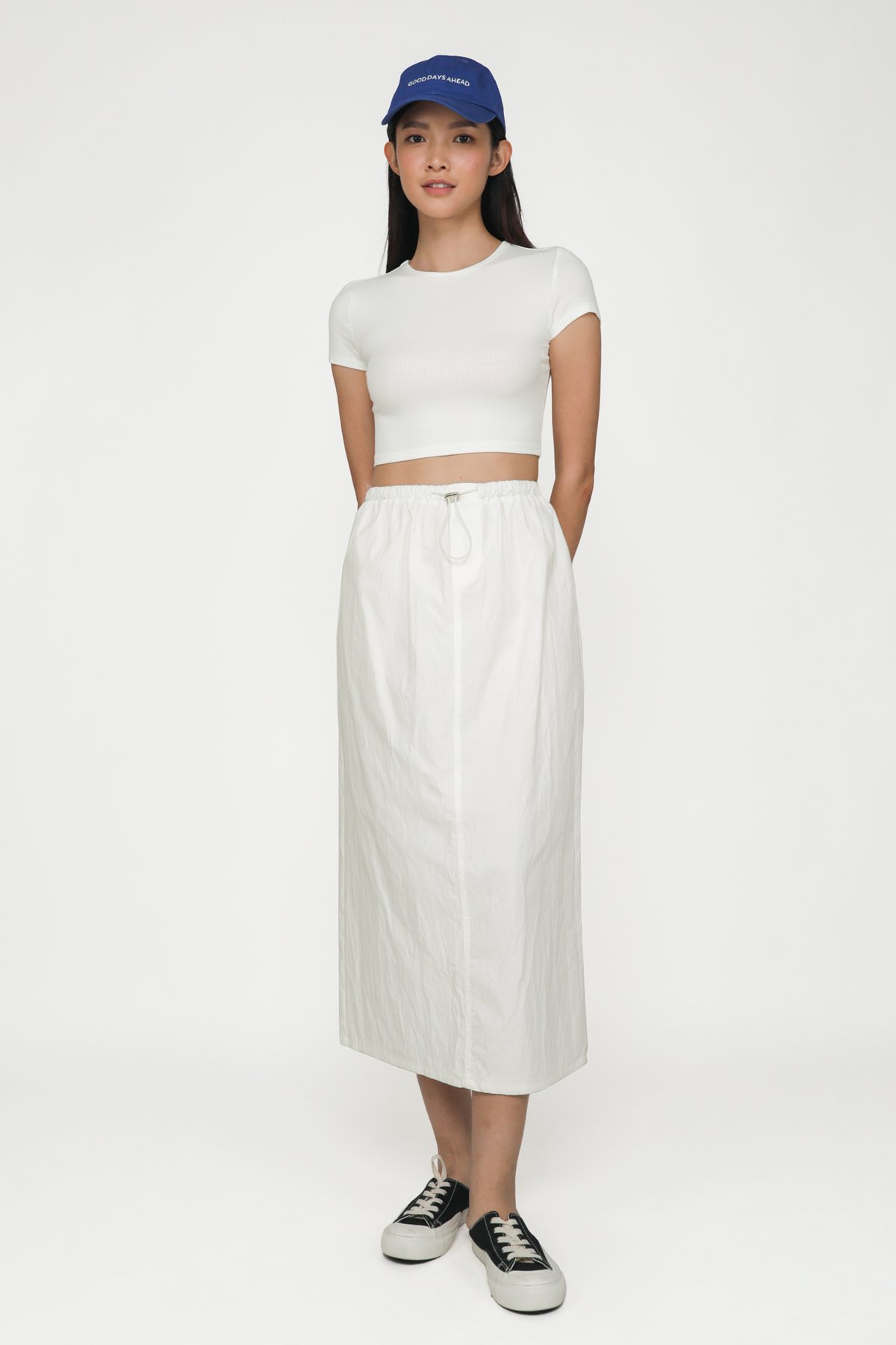 Fallon Parachute Drawstring Skirt (White)