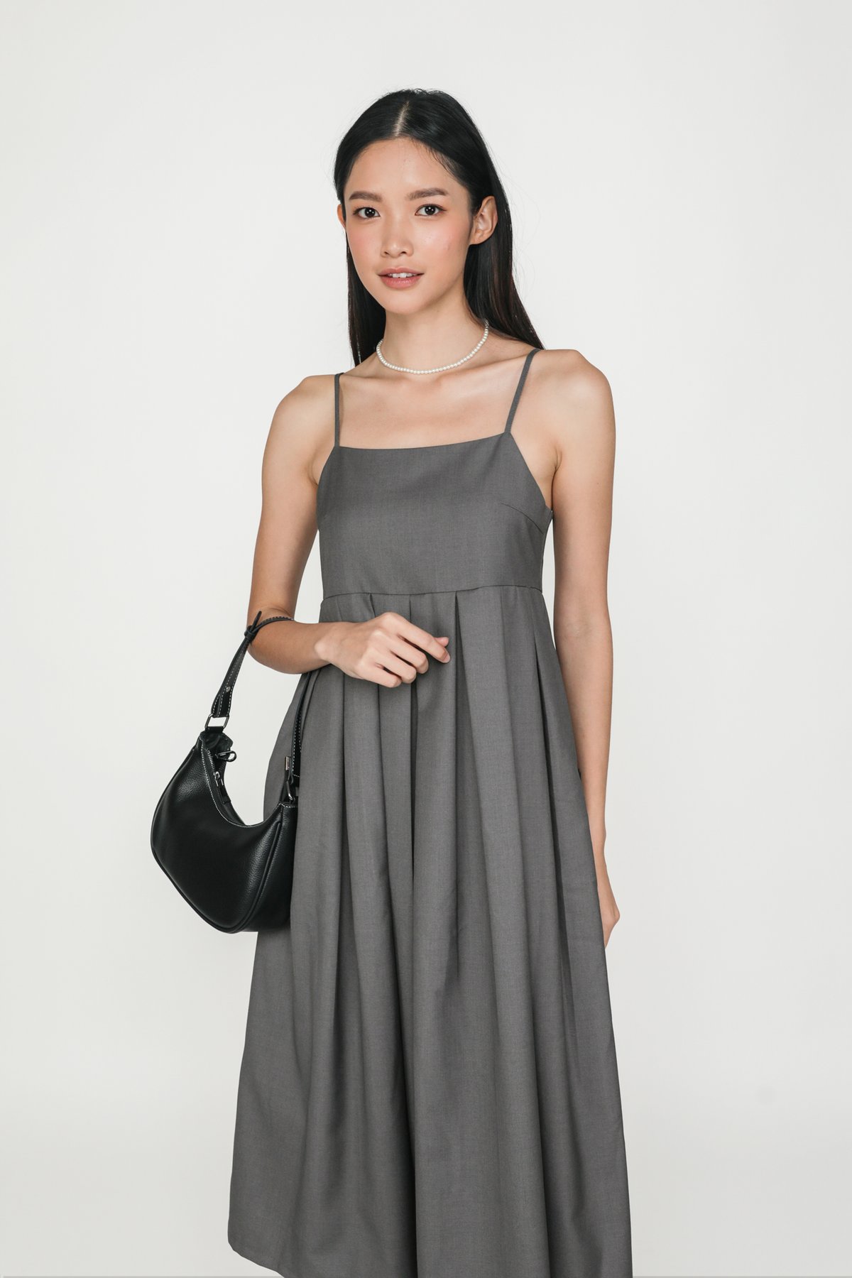 Penelope Pleated Midi Dress (Grey)