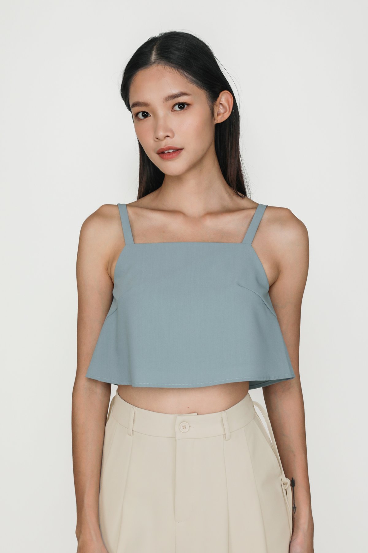 Zoey Basic Flare Crop Top (Dusty Blue)