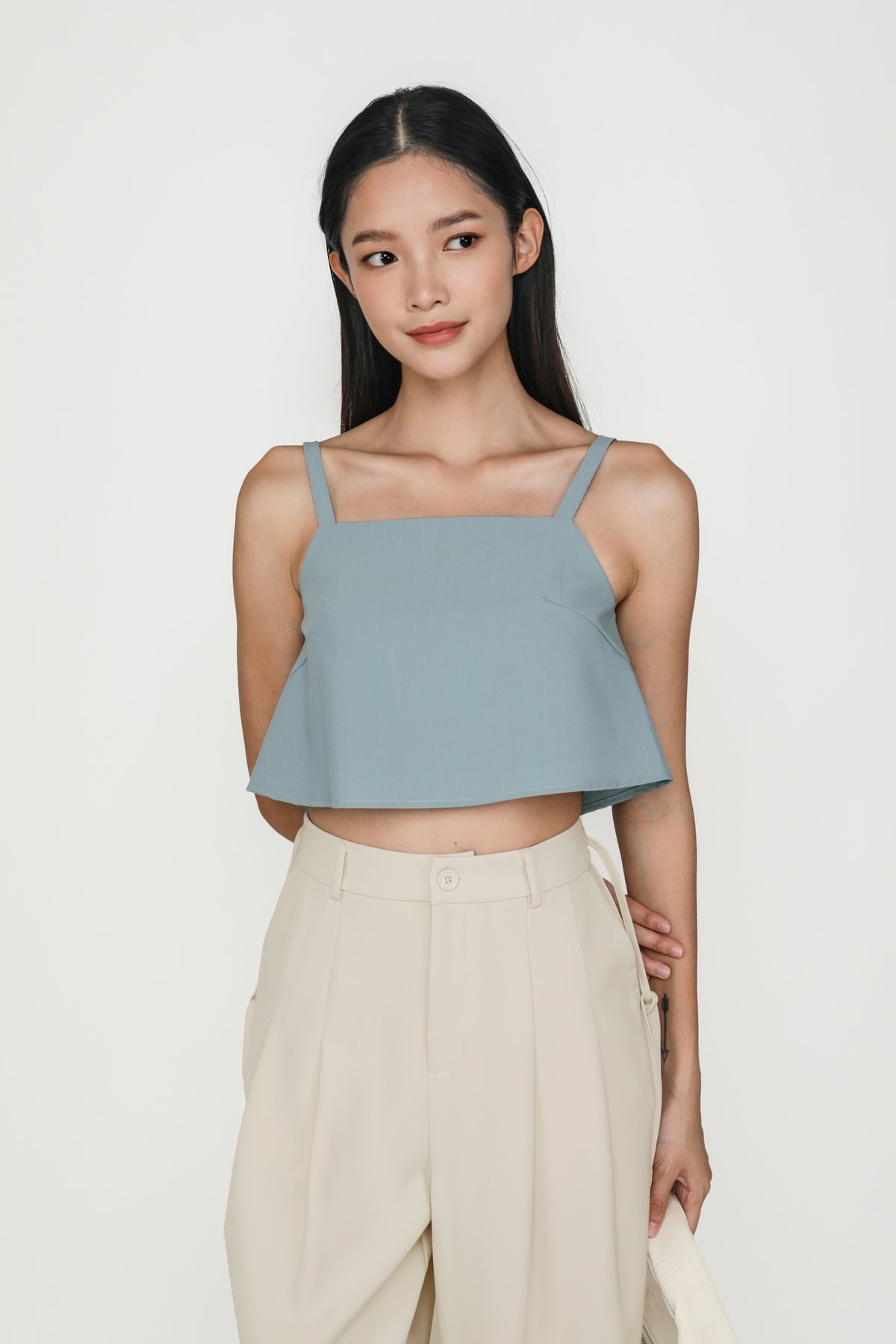 Zoey Basic Flare Crop Top (Dusty Blue)