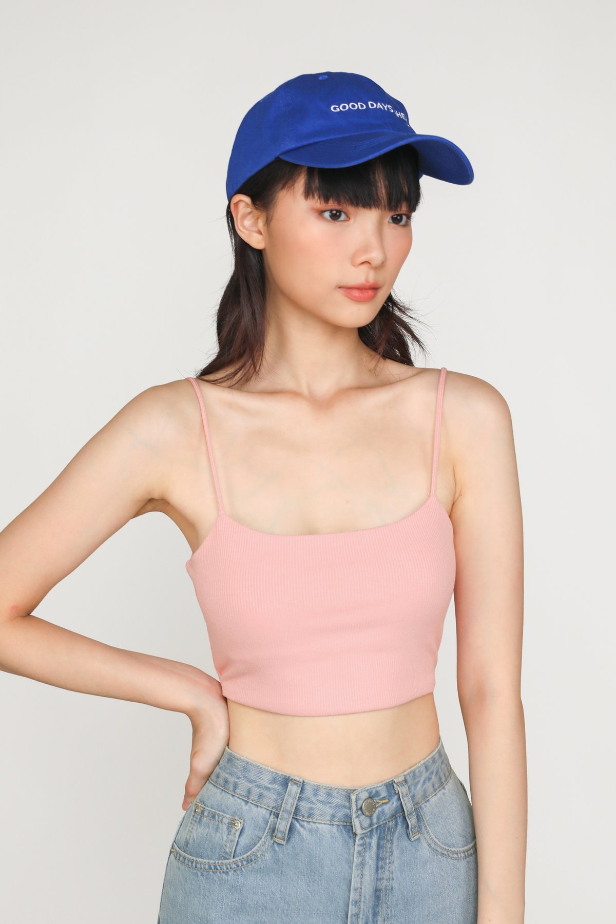 Conan Ribbed Padded Spag Top (Candy Pink)