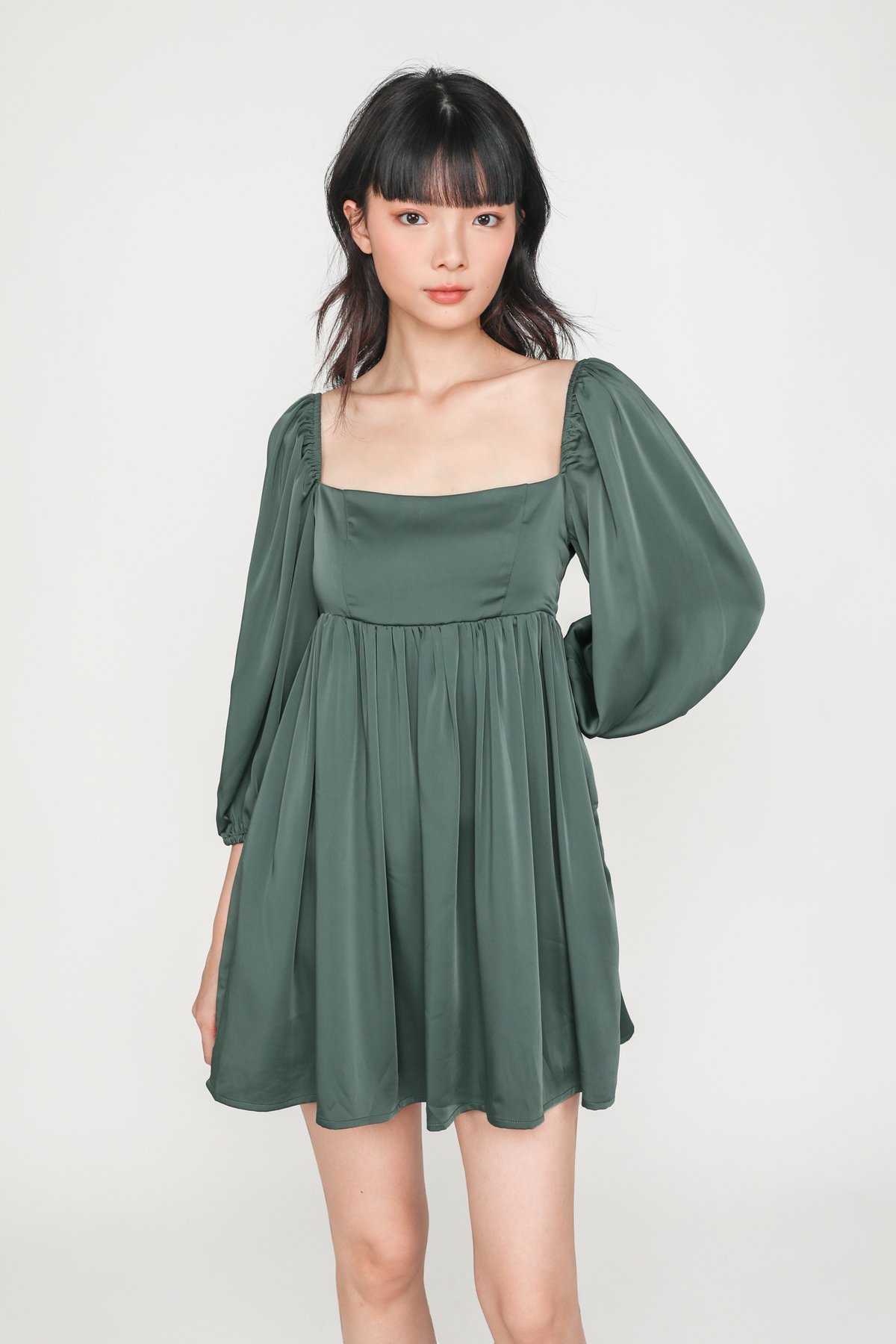 Eldora Sleeved Babydoll Dress (Emerald)