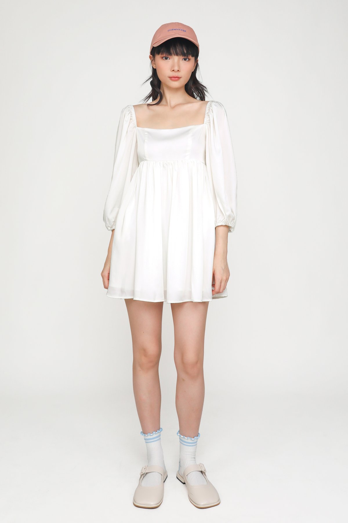 Eldora Sleeved Babydoll Dress (White)