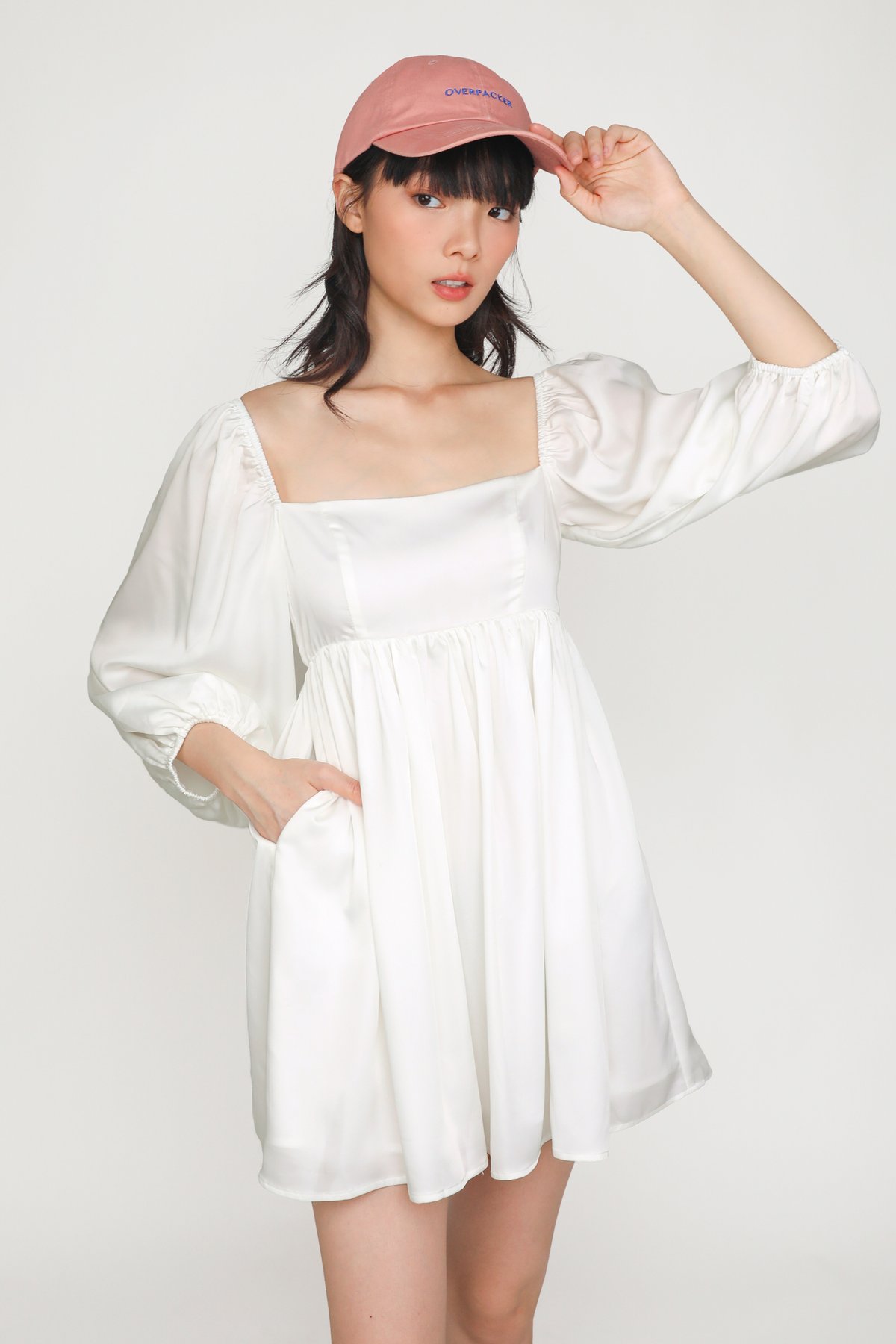 Eldora Sleeved Babydoll Dress (White)