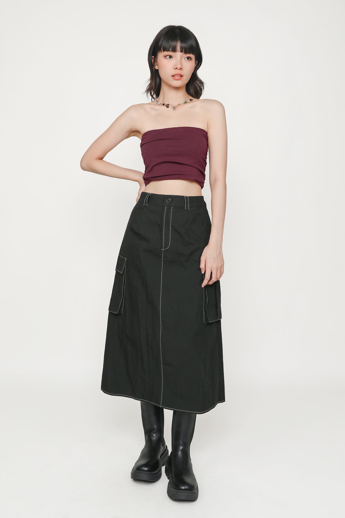 Ines Ruched Tube Padded Top (Maroon)