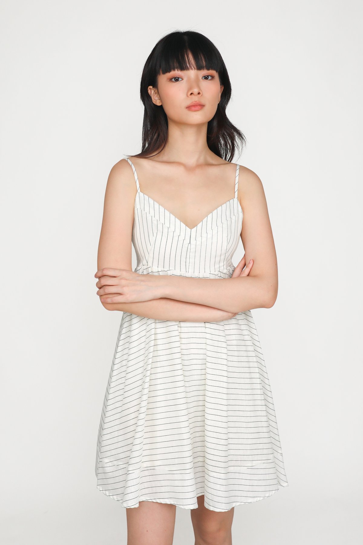 Jenika Babydoll Dress (Cream Stripes)