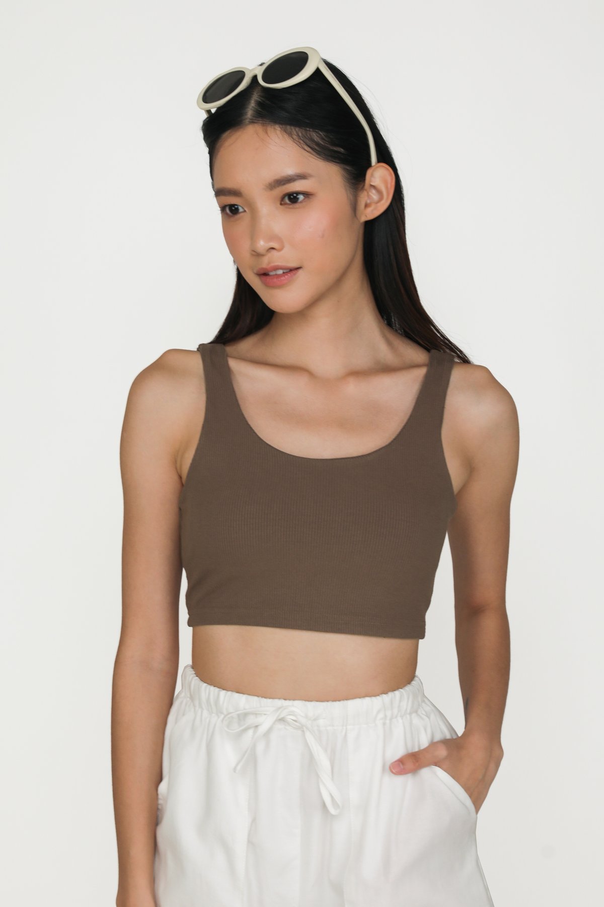 Rylie Ribbed Padded Top (Mocha)