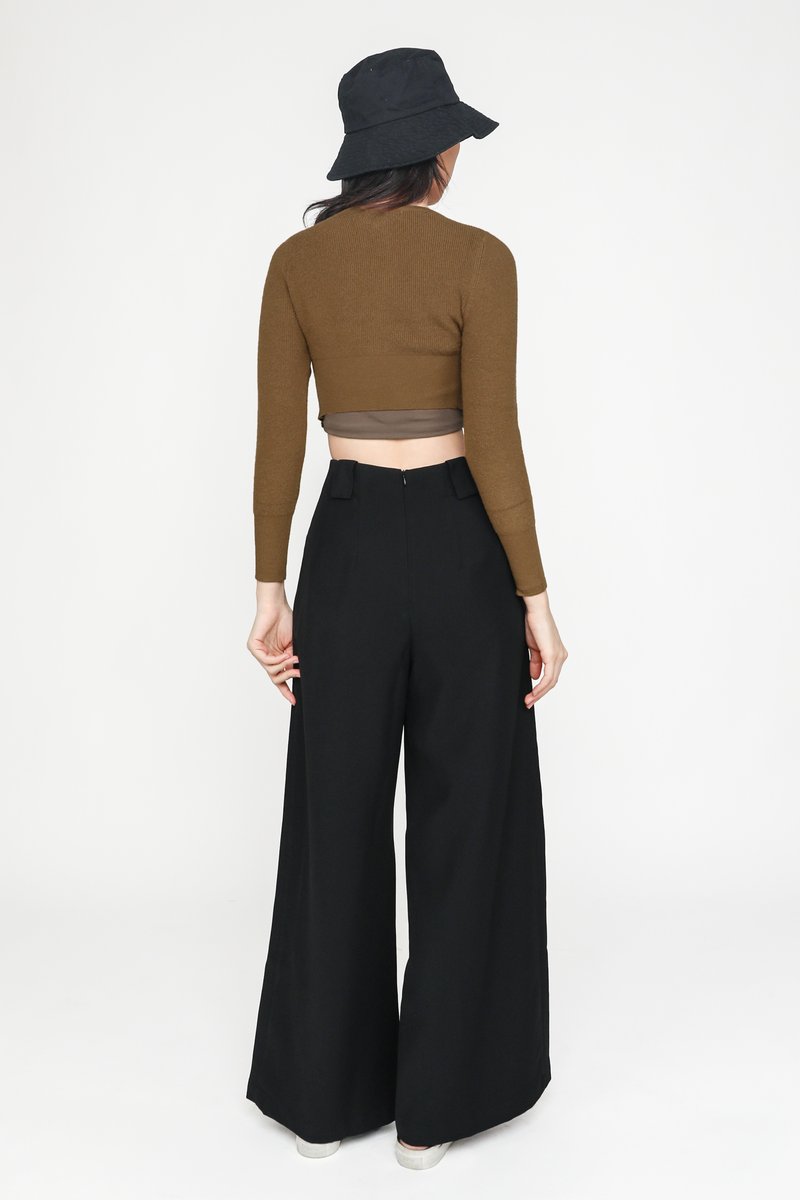 Black Heathermoss Front Pleated Trousers