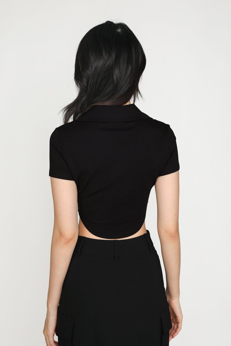 Oakly Zip Up Collared Top (Black) | The Tinsel Rack