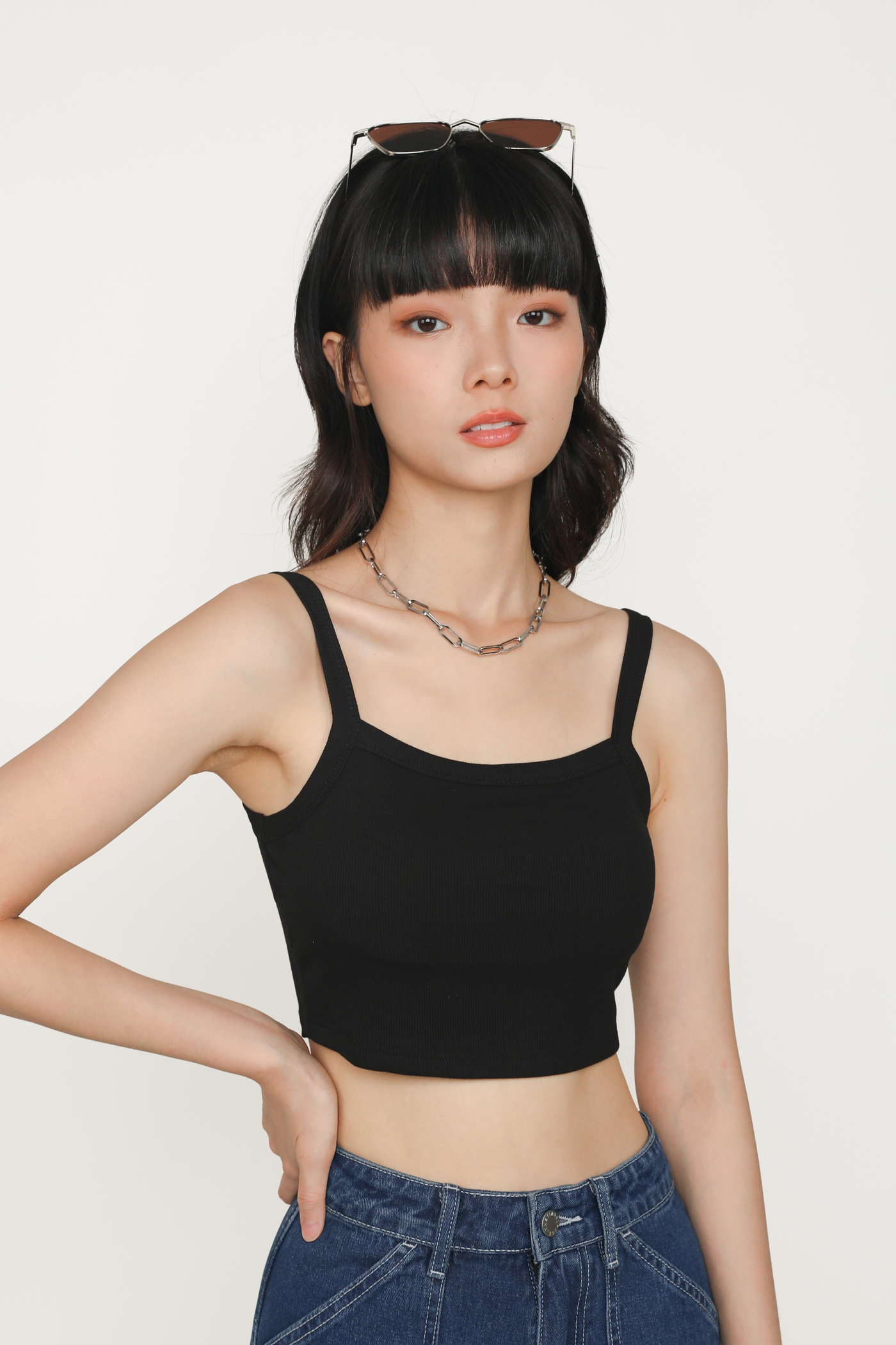 Elsa Square Neckline Ribbed Padded Top (Black) The Tinsel Rack