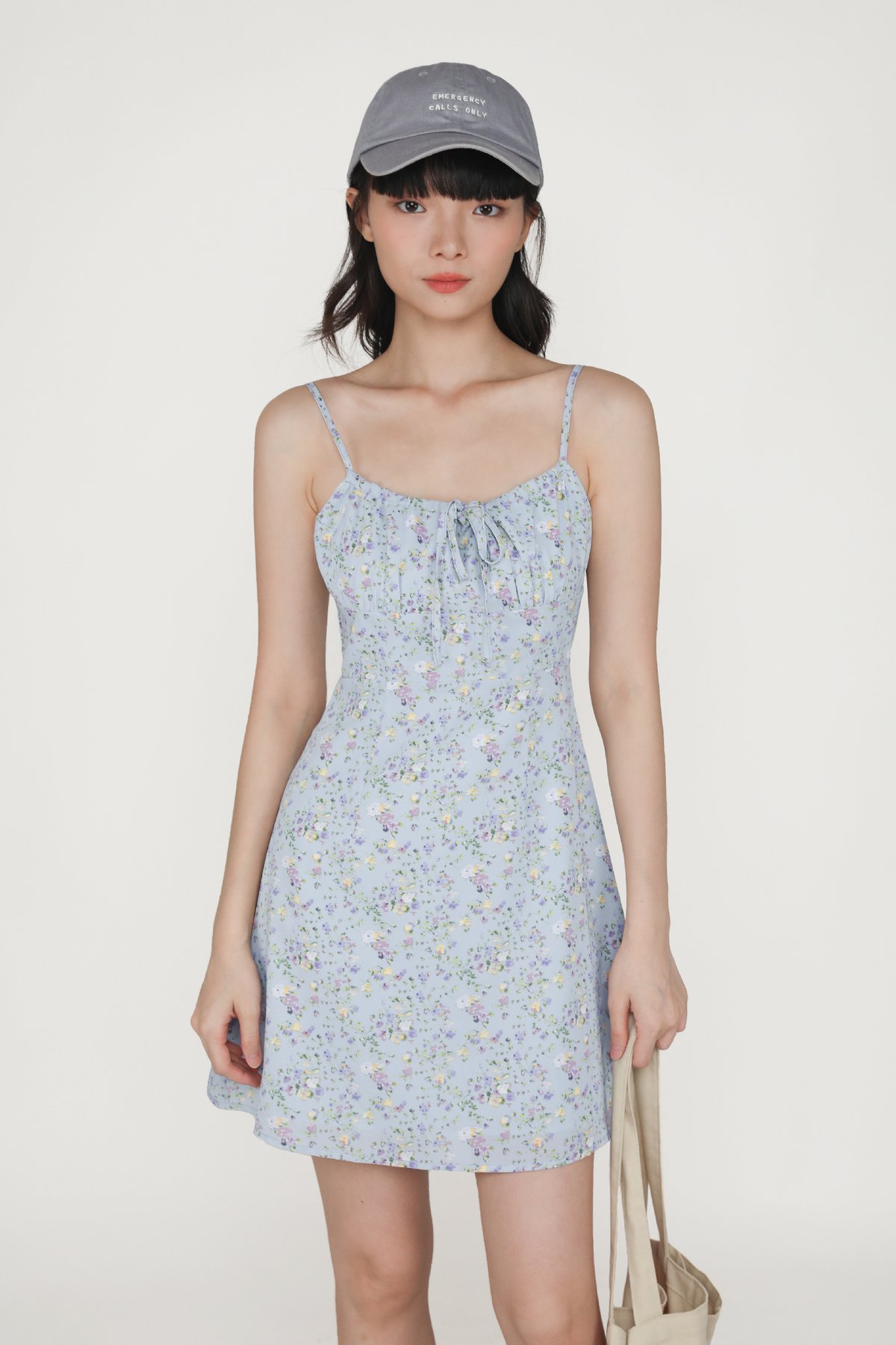 Carrissa Ruched Front Dress (Blue Florals)