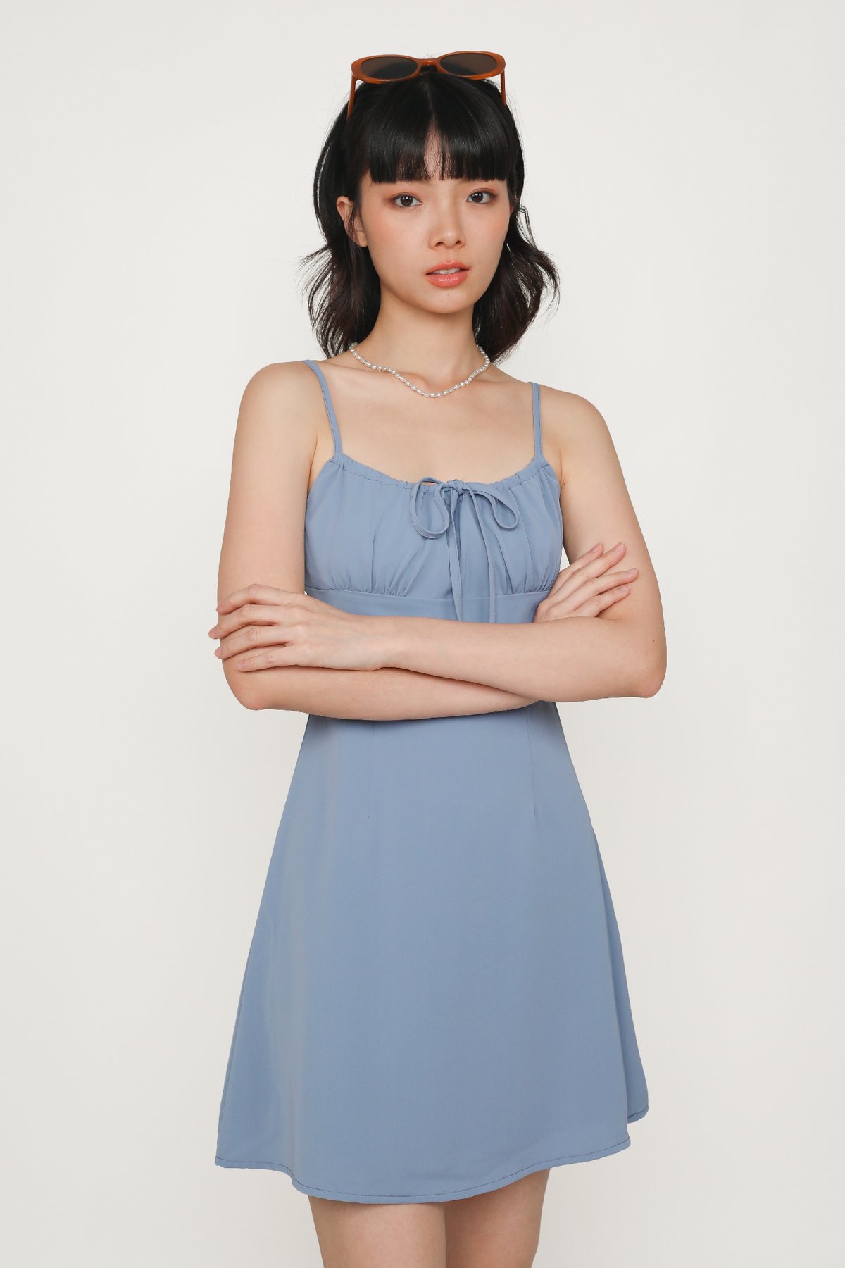 Carrissa Ruched Front Dress (Dusty Blue)