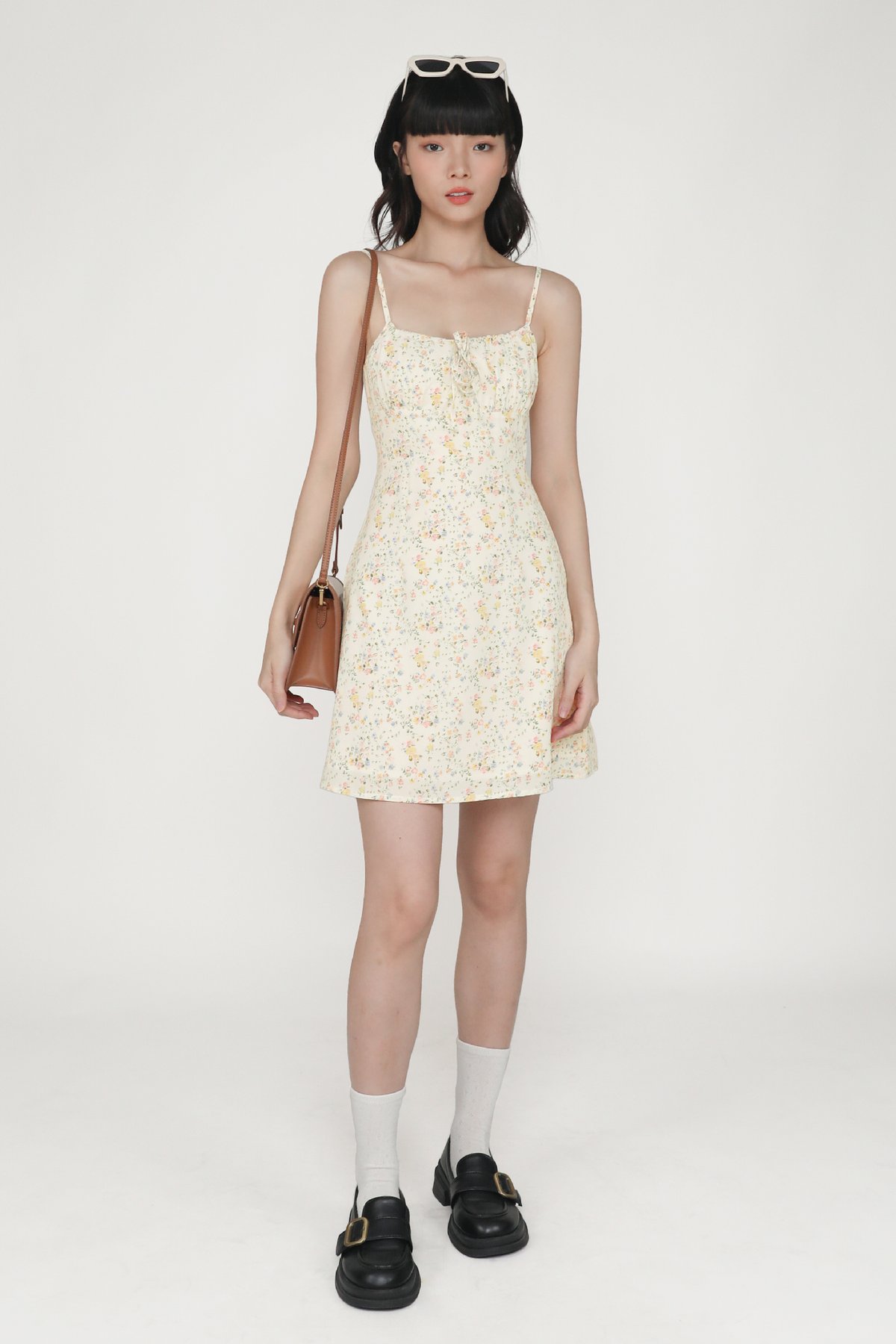 Carrissa Ruched Front Dress (White Florals)