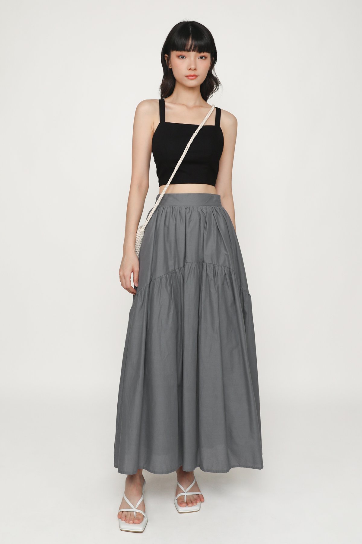 Isabella Tiered Maxi Skirt (Grey)