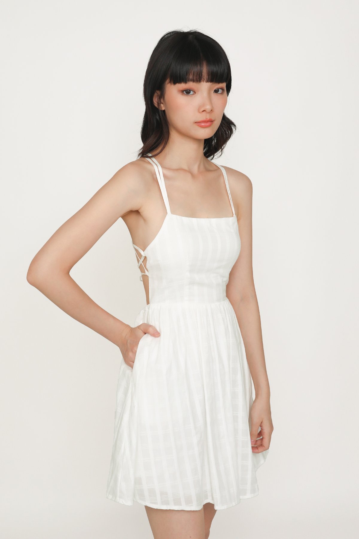 Mirabel Cross Back Padded Dress (White)