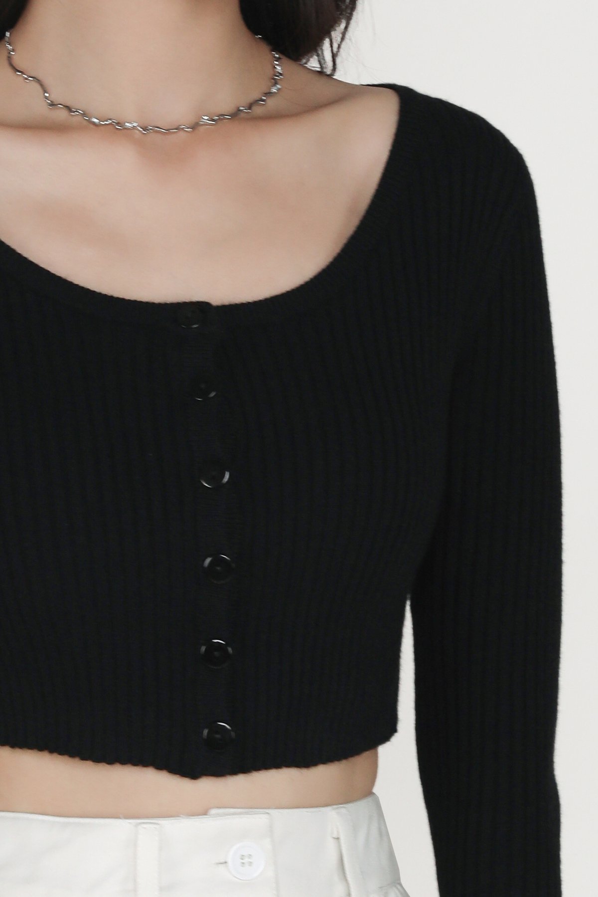 Sofia Long Sleeve Knit Button Top (Black)