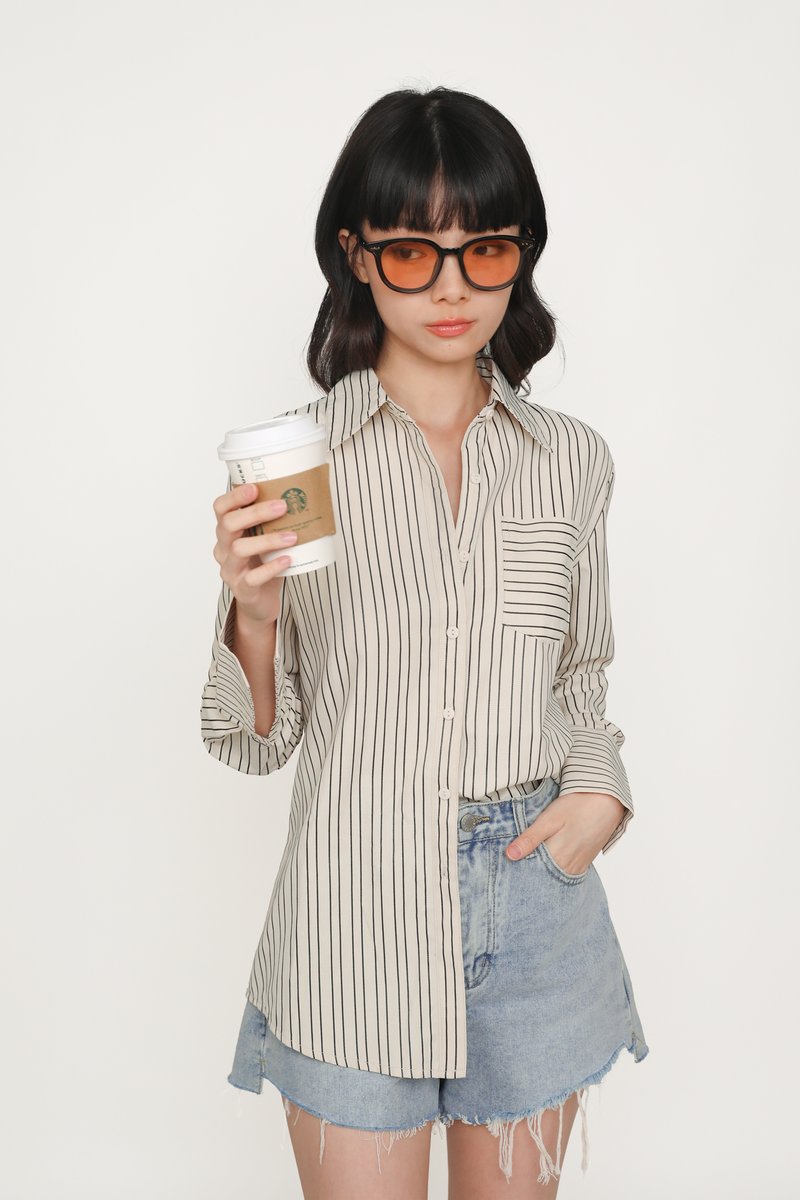 Dylan Relaxed Shirt (Beige Stripes) | The Tinsel Rack