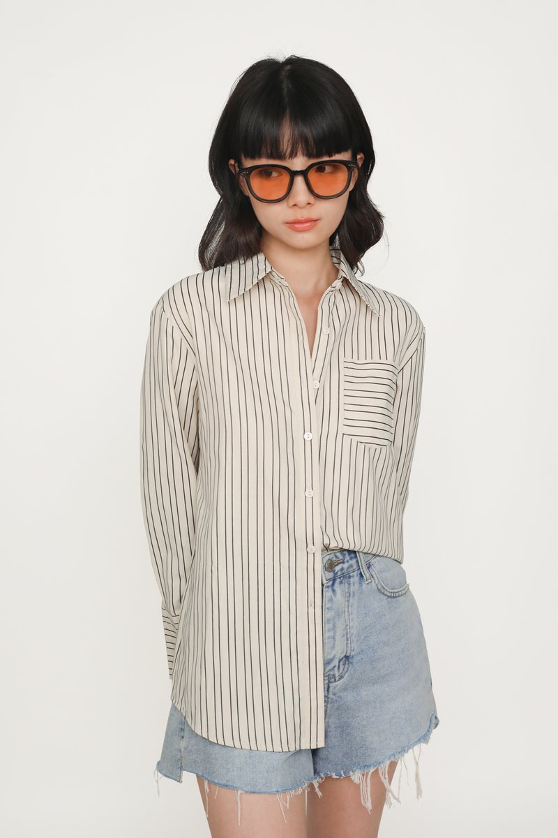 Dylan Relaxed Shirt (Beige Stripes) | The Tinsel Rack