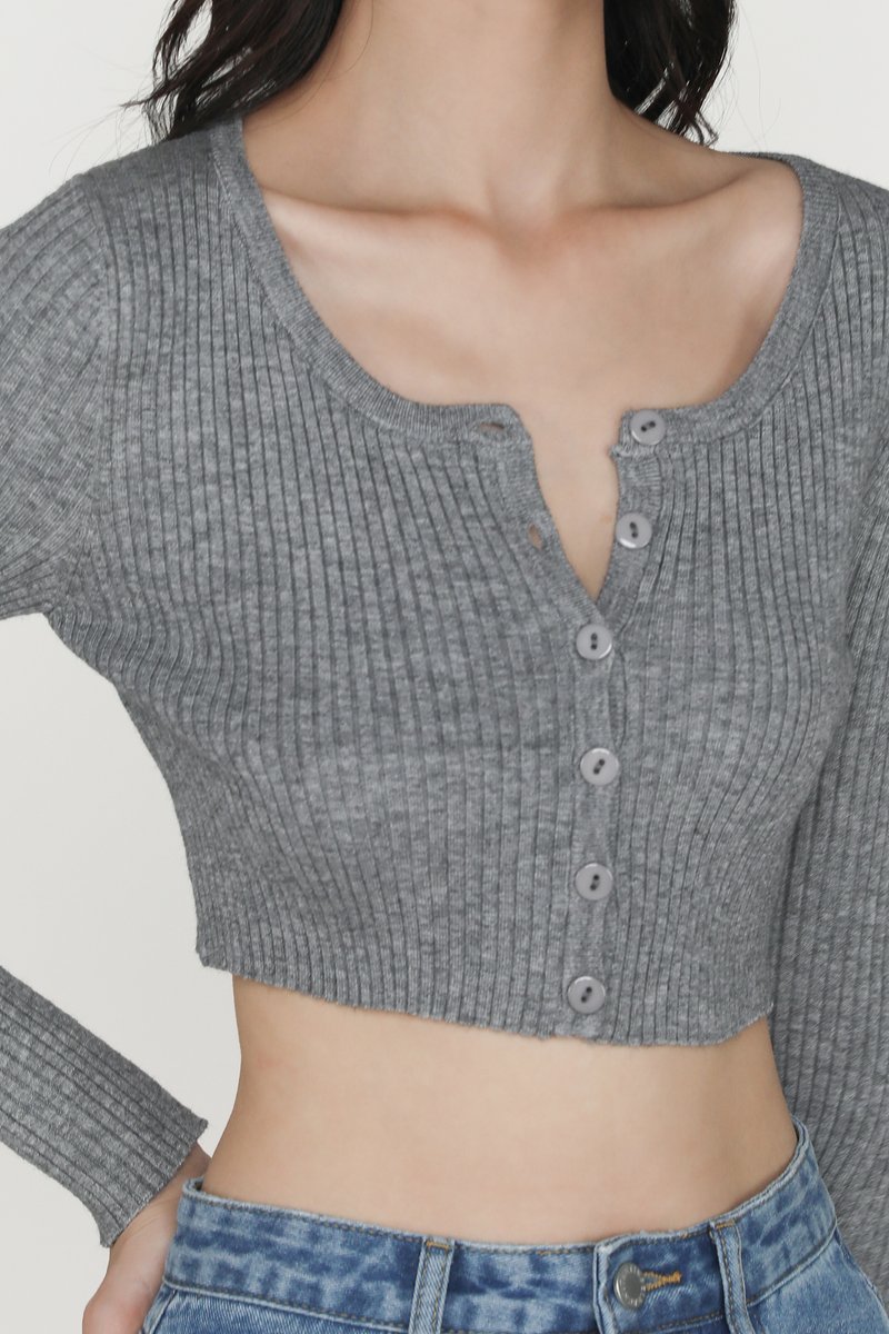 Sofia Long Sleeve Knit Button Top (Heather Grey) | The Tinsel Rack