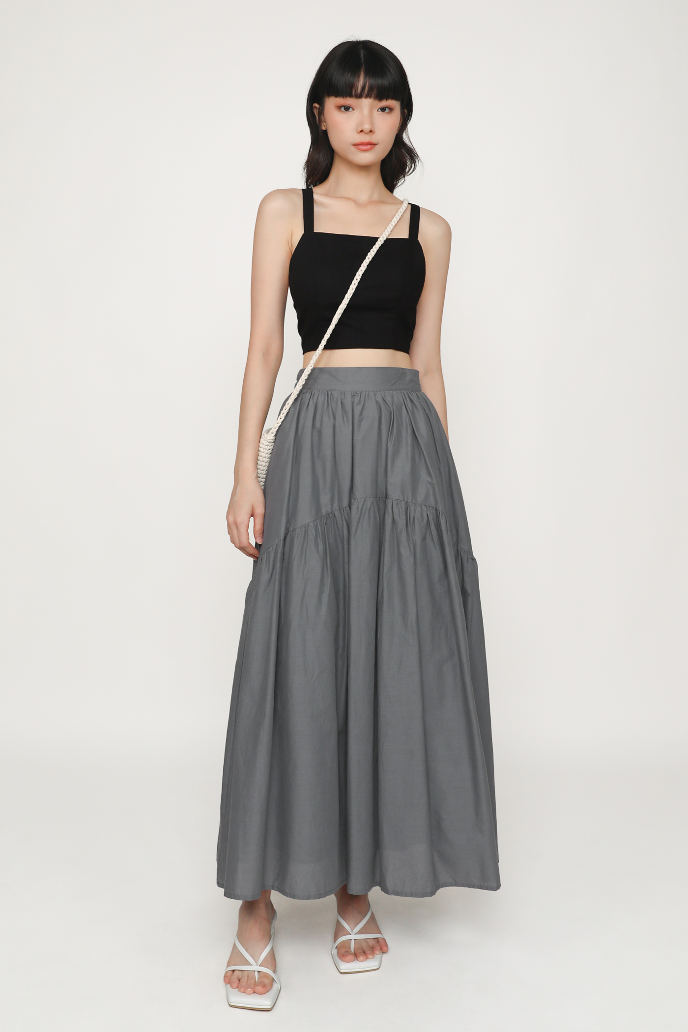 Isabella Tiered Maxi Skirt (Grey)