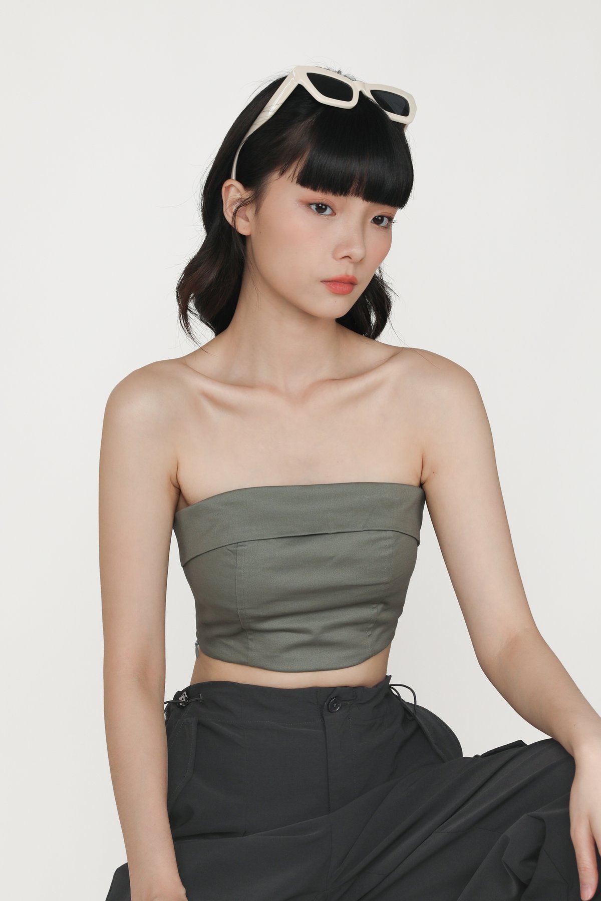 Charisse Tube Panelled Padded Top (Dusty Olive)