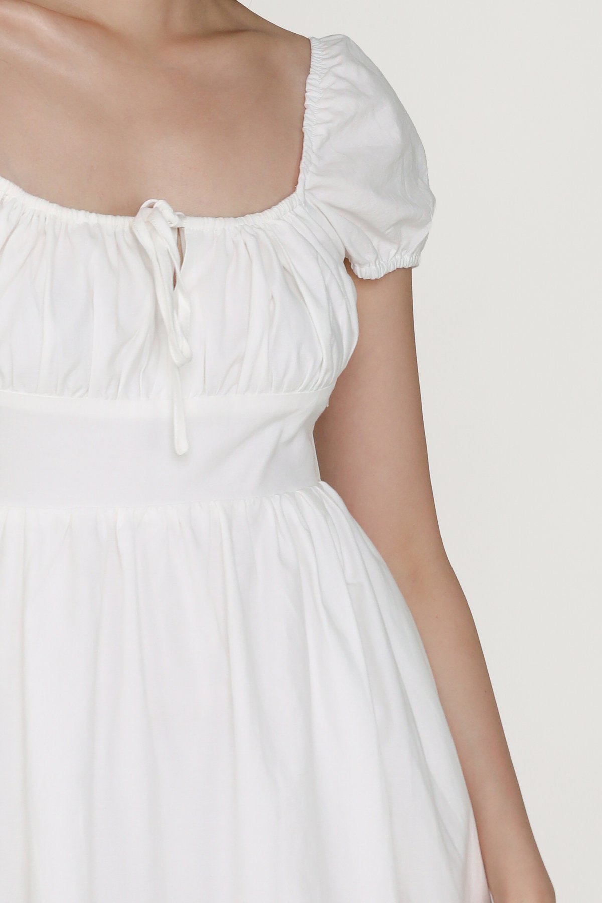 Lanelle Puffy Sleeve Linen Midi Dress (White)