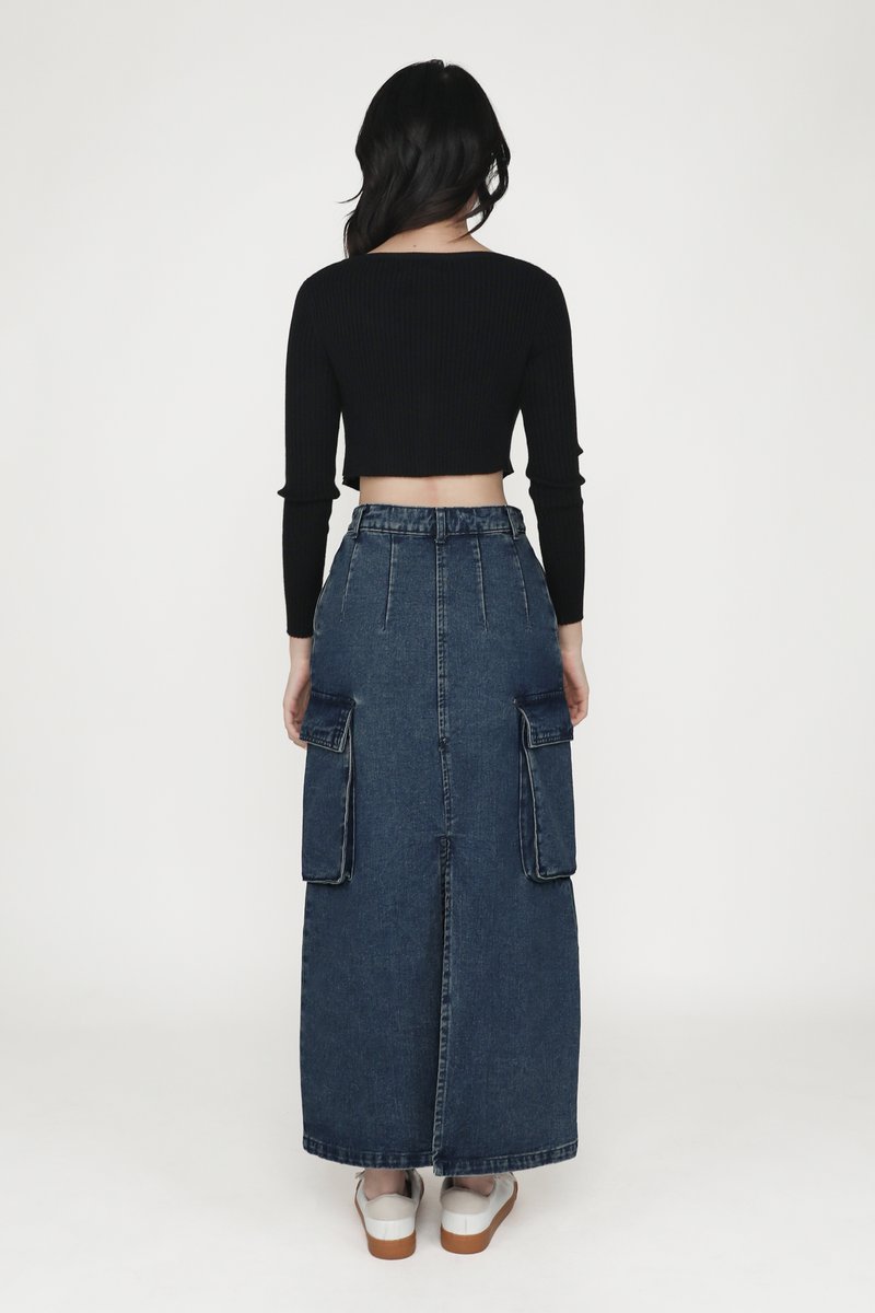 Devina Cargo Denim Maxi Skirt Vintage Wash The Tinsel Rack