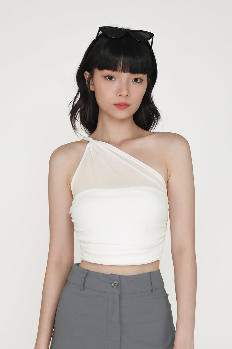 Genevieve Mesh Toga Padded Top (White) | The Tinsel Rack
