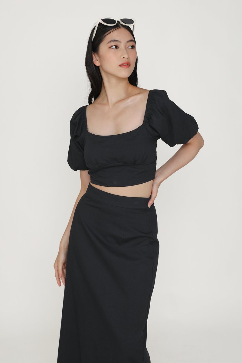 Gilda Linen Midi Skirt (Black) | The Tinsel Rack