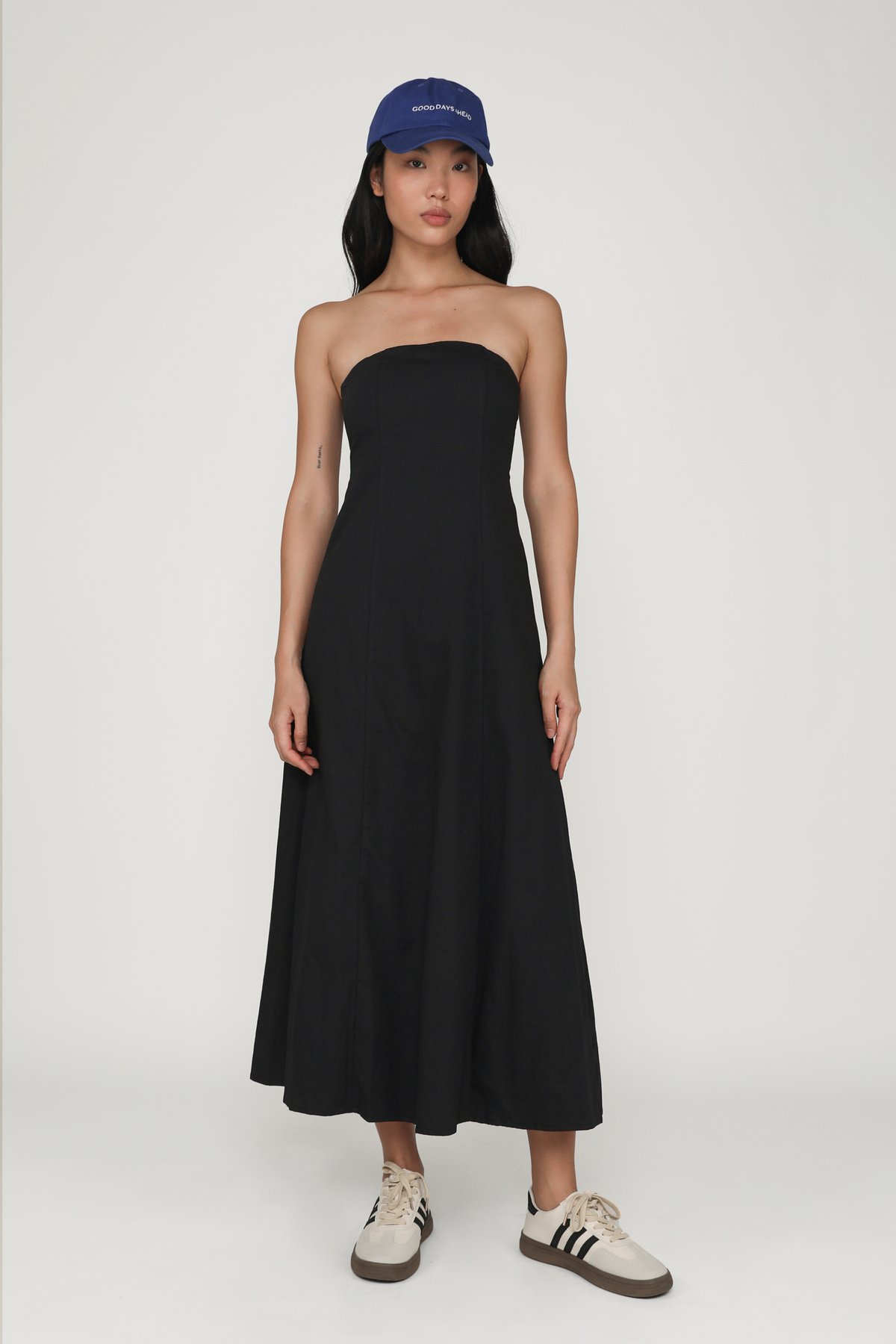 Brenda Linen Tube Padded Maxi Dress (Black)