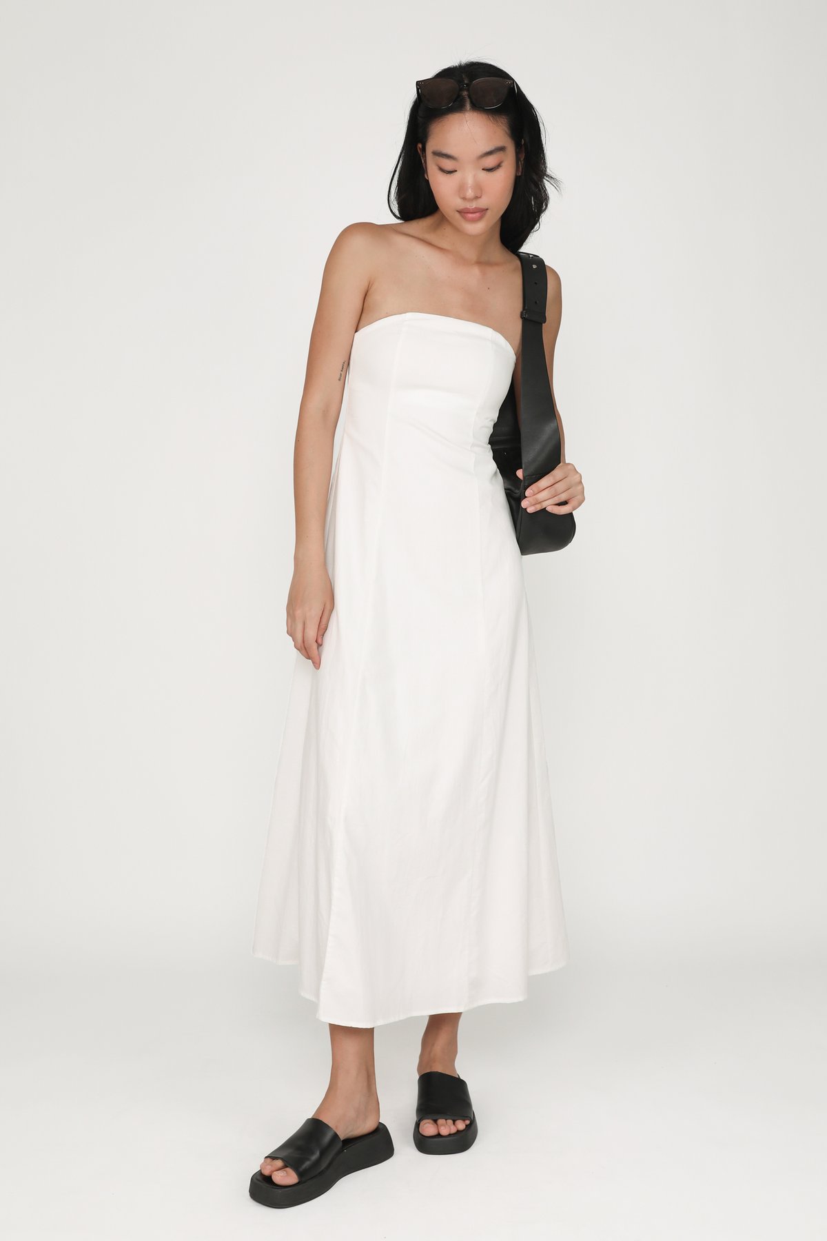 Brenda Linen Tube Padded Maxi Dress (White)